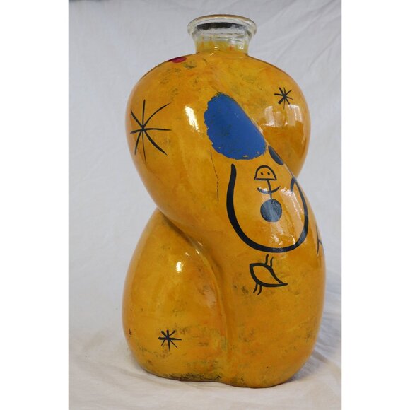 Vtg 1990's Large Hand Painted From The Inside Yellow Bulbous Vase Abstract - Picture 6 of 10